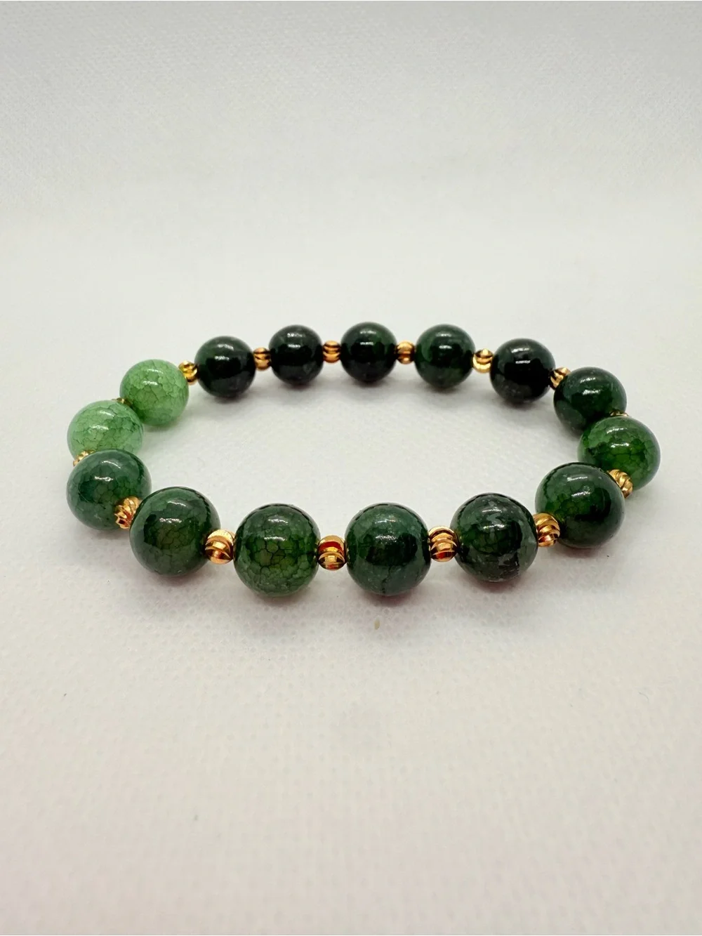 Green Agate Bead Stretch Bracelet with Gold Accents